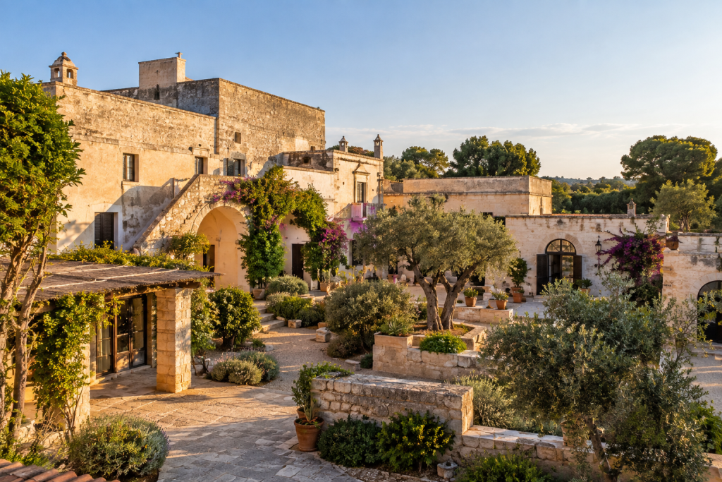 Masseria Fontanelle, a restored historic masseria in the Litorale di Ugento Natural Park in Puglia.