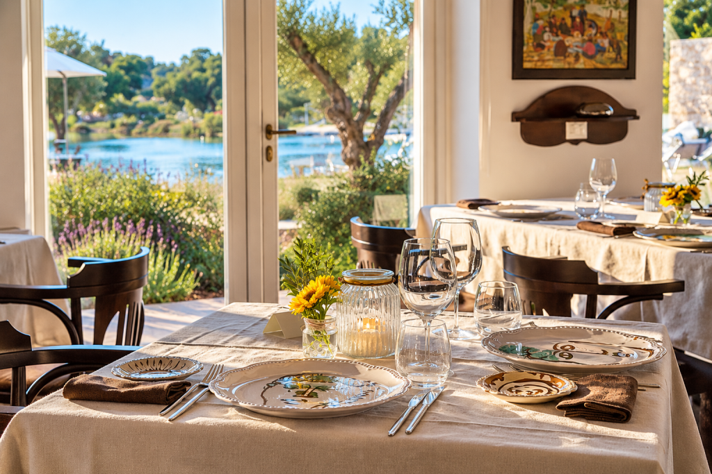 ArteCibo restaurant at Leonardo Trulli Resort with traditional Puglian dishes served in a historic stone setting.