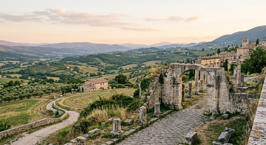 Ancient Roman and pre-medieval archaeological remains in the Umbrian landscape