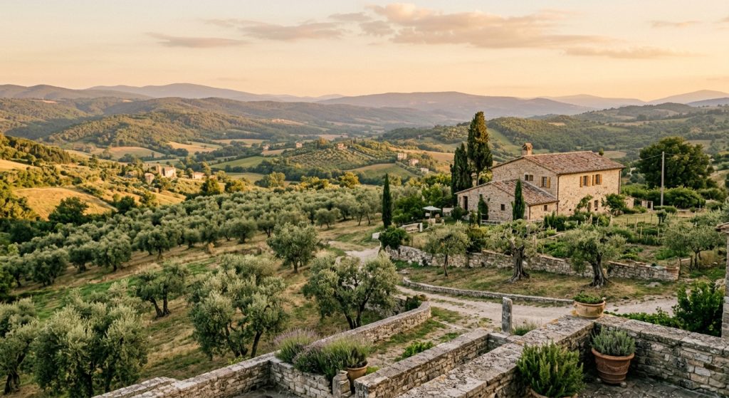Umbrian olive groves and traditional regional food landscape